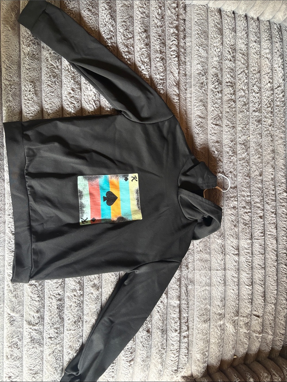 Kids Black Hoodie Sweatshirt with Colorful Stripe Patch